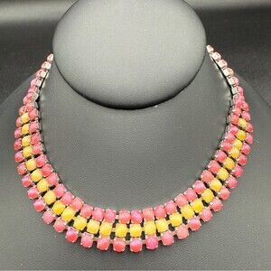 Vintage Pink and Golden Yellow Cateye Beaded Choker Necklace